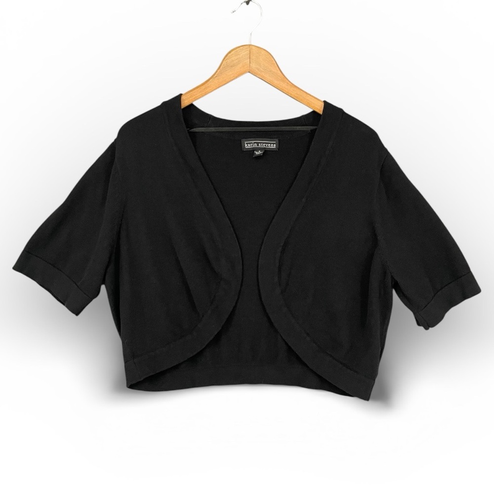 Karin Stevens Short‑Sleeve Open‑Front Cropped Bolero Shrug Cardigan 100% Cotton